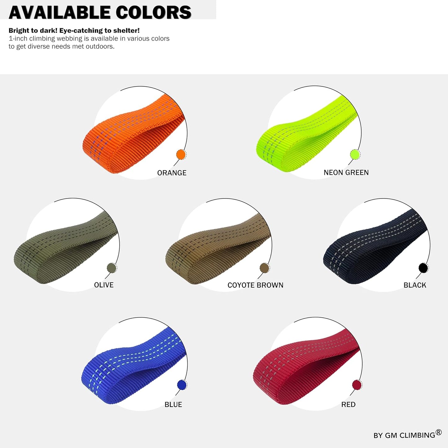 GM CLIMBING 1 inch Nylon Tubular Webbing Tape CE UIAA Certified 4000lb Heavy Duty for Climbing Rescue Rope Works Survival Outdoor General Purposes