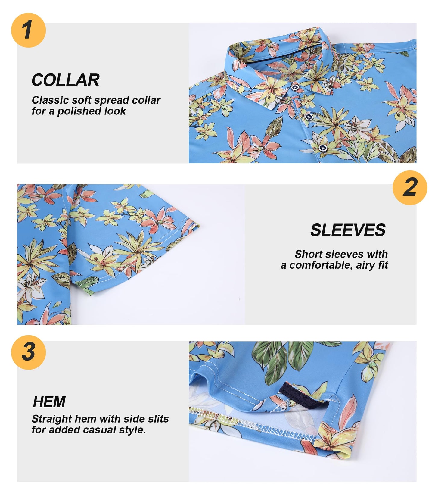 Damipow Mens Golf Shirts Dry Fit Polo Shirts Moisture Wicking Short Sleeve Hawaiian Polo Shirt