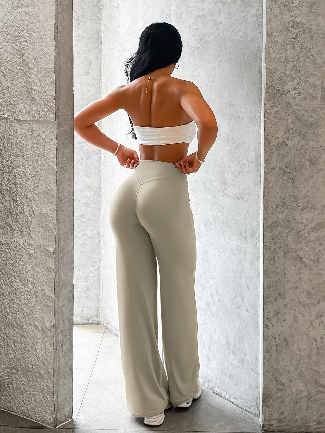 YEOREO Workout Leggings Womens No Front Seam Straight Leggings 31.5" High Waist Buttery Eddiy Gym Yoga Pants Light Sand M
