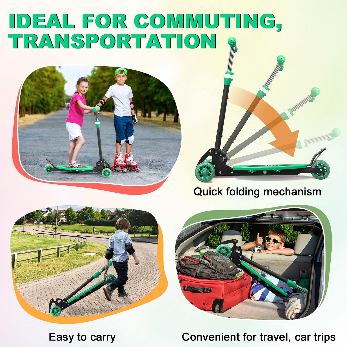 Kids Kick Scooter - LED Light Up 3 Wheel Kick Scooter for Kids 3-5, Adjustable Handlebar Height, Long Anti-Slip Deck,Heavy Duty Metal Scooters for Boys Girls Ages 3-5 5-7, up to 150 Lbs