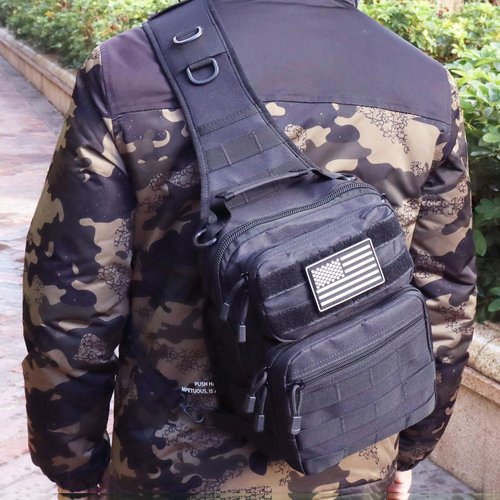 SXJWISHES EDC Sling Bag Tactical Shoulder Sling Bag Small Military Crossbody Pack Tactiacal Backpack Rover Chest Bag Pack (Black)