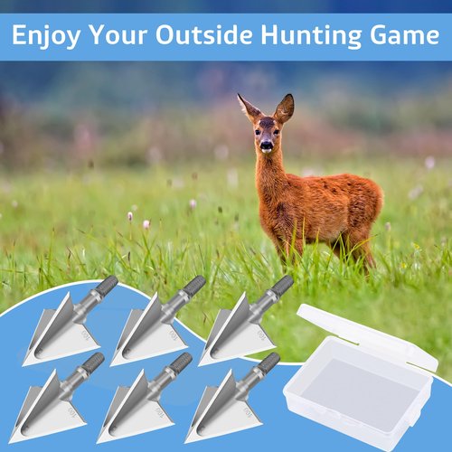 Bombrooster Hunting Broadheads with 3 Fixed Blade 100 Grain Screw-in Archery Broadheads Compatible with Crossbows,Recurve and Compound Bows (Silver-2, 100 Grain)