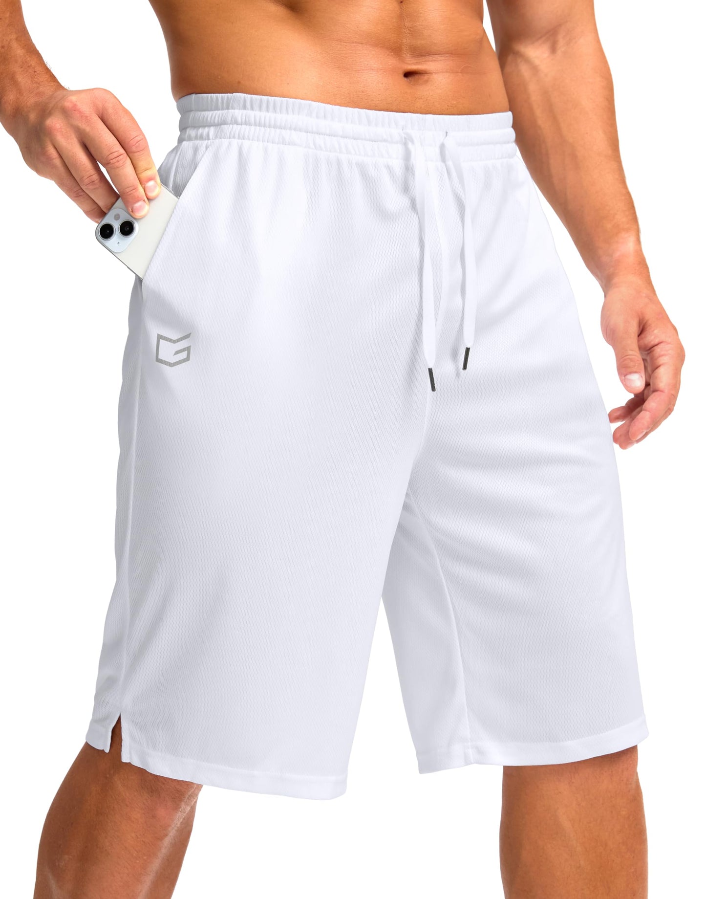 G Gradual Men's Athletic Shorts with Pockets 9" / 11" Long Basketball Shorts Lightweight Quick Dry Gym Workout Shorts for Men(White,4XL)
