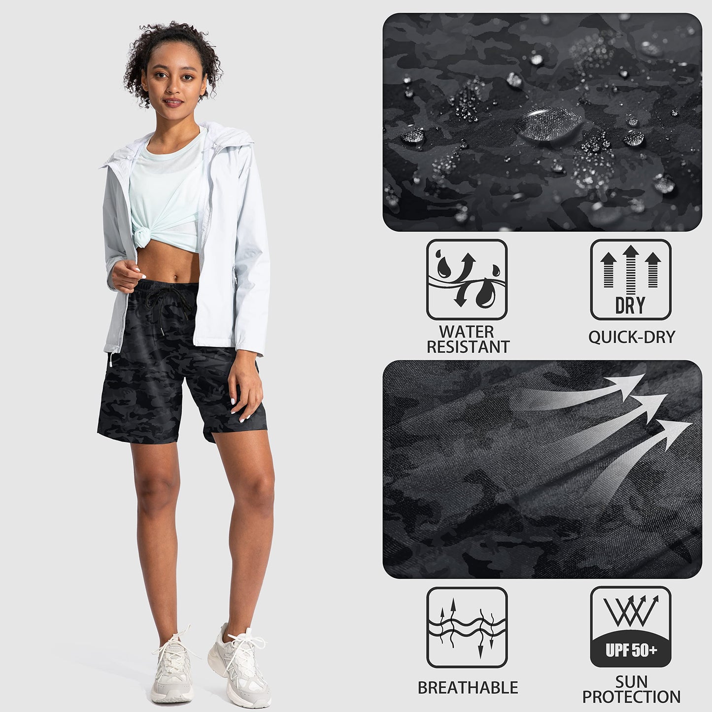 SANTINY Women's 5''/ 7'' Hiking Cargo Shorts Quick Dry Lightweight Summer Shorts for Women Athletic Golf Zipper Pockets(Grey Camo_XL)