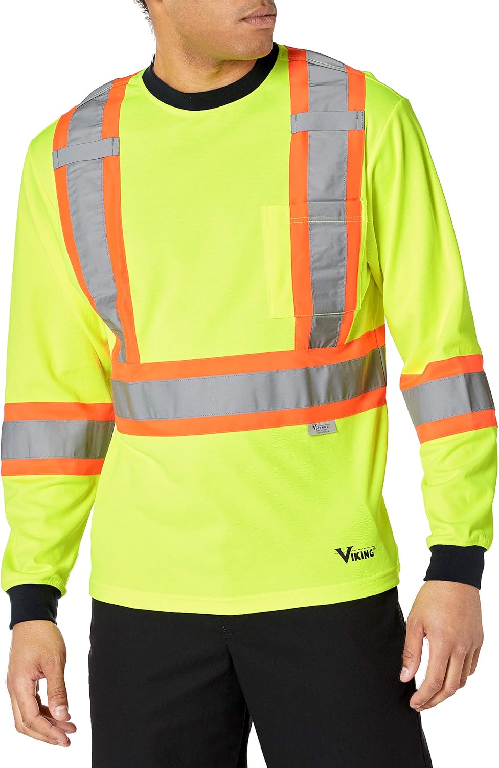 Viking Men's Safety Hi-Vis UPF Cotton Lined Long Sleeve Shirt with 2" Vi-brance Reflective Tape Over 4" Contrasting Tape