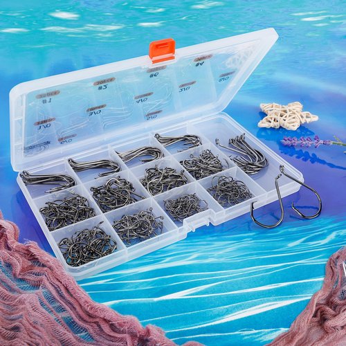 UCEC 240PCS Circle Hooks Saltwater Fishing Hooks 2X Strong Offset Catfish Hooks Assortment, Octopus Hook High Carbon Steel Fish Hook Kit, Size: #6#4#2#1 1/0 2/0 3/0 4/0 5/0 6/0 8/0