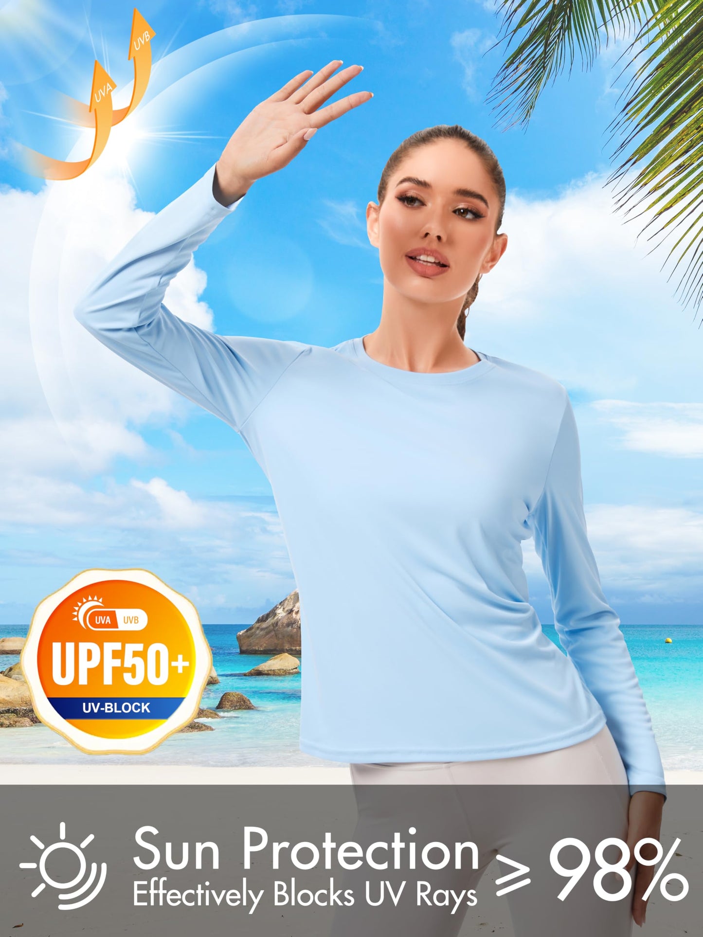 NebuKinex 2 Pack Rash Guard for Women UPF 50+ Sun Shirts UV Protection Long Sleeve Workout Tops Lightweight Quick Dry Swim Hiking Shirt Small