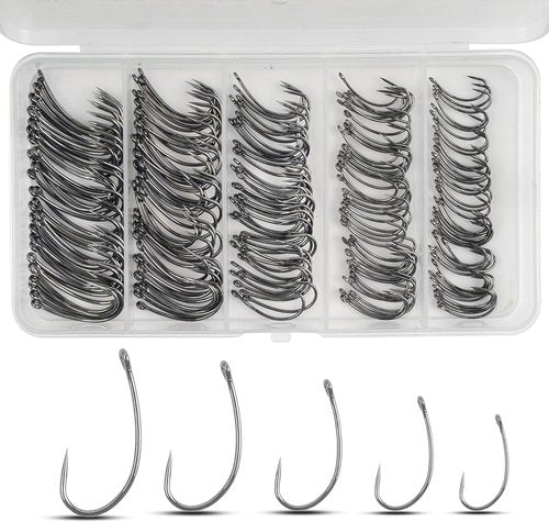 Barbless Fishing Hooks Kit,200/270pcs Curve Shank Barbless Hooks Carp Trout Circle Crank Fly Tying Fishing Hooks Leader Bait Rigs Fishing Accessoires Freshwater Saltwater (200pcs Barbless Hook Set)