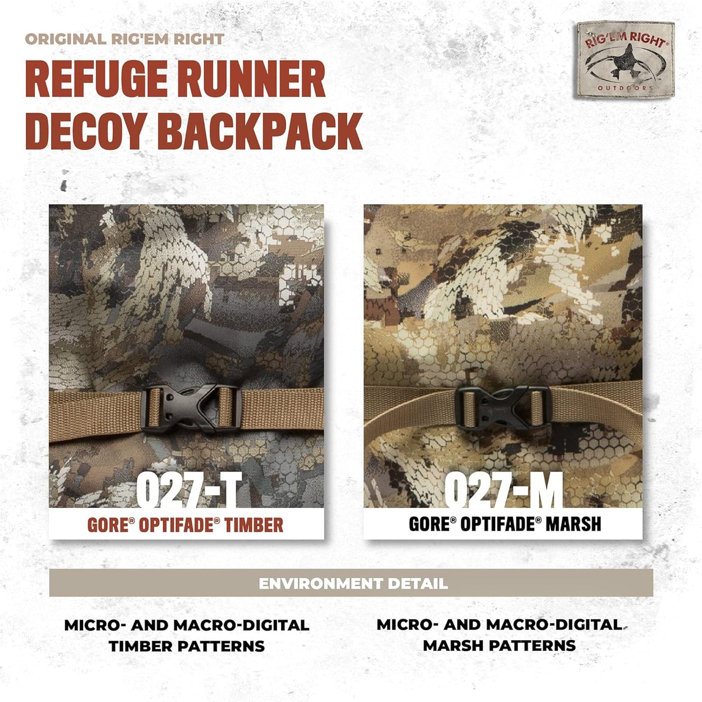 Rig'Em Right Waterfowl Refuge Runner Decoy Duck Hunting Backpack with Deluxe Padded Backrest and Shoulder Straps (Gore Optifade Timber Camo)
