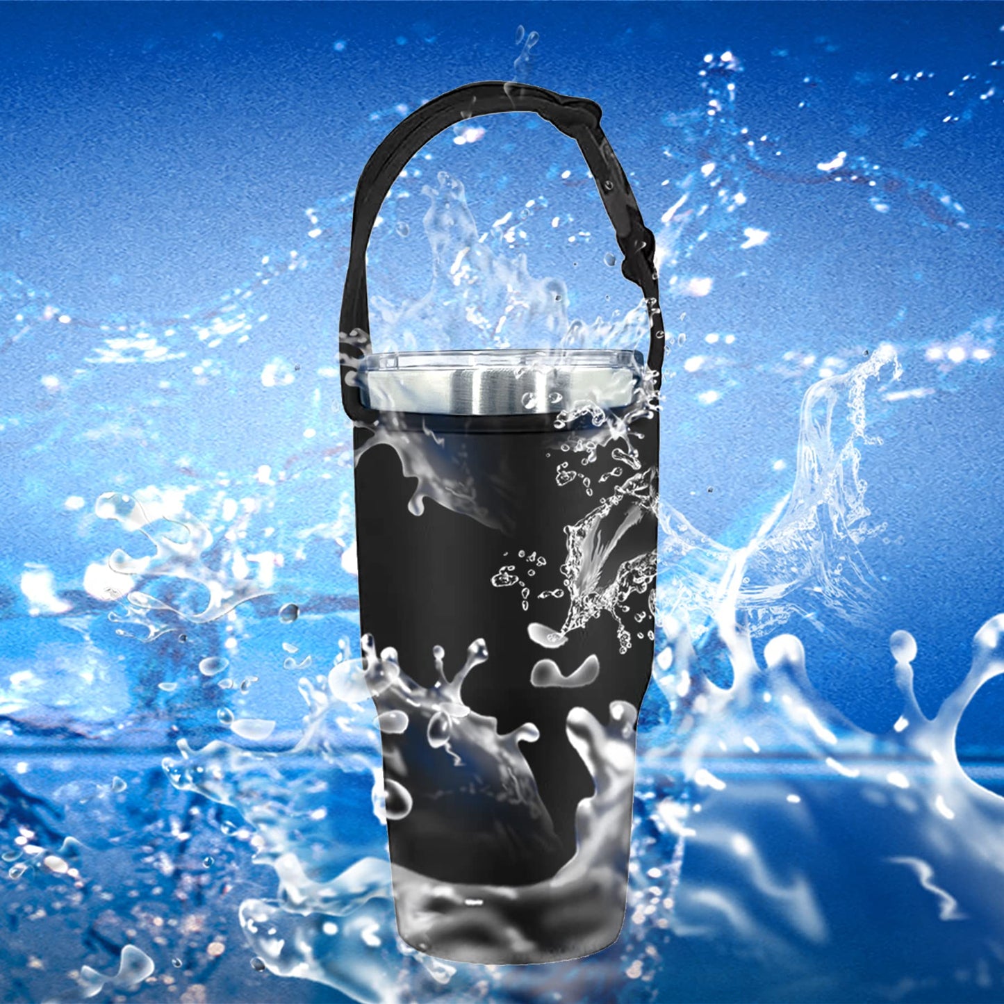 AICMEI 3 Pack 30oz Tumbler Carrier Holder with Shoulder Strap, Neoprene Insulator Cup Sleeve, Reusable, Adjustable, Interchangeable Straps - Pink, Black, Yellow