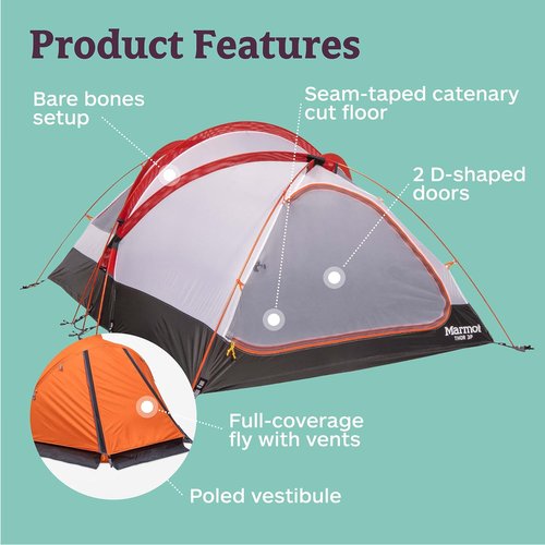 Marmot Thor 3-Person Tent | Easy Set-Up, Water-Resistant, Storm Ready, Blaze, 3 Person