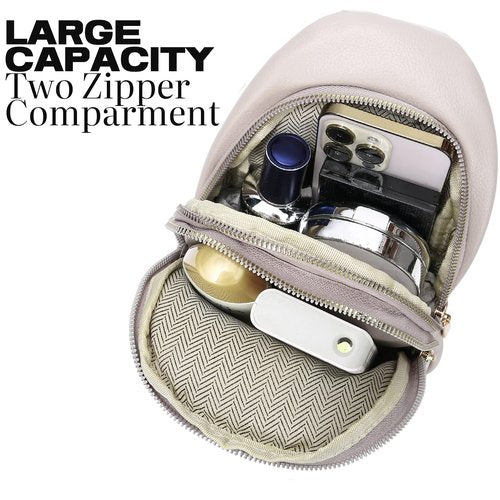 Peyorom Small Crossbody Sling Bag for Women, Vegan Leather Chest Bags Sling Backpack Hiking Travel Daypack (Grey)