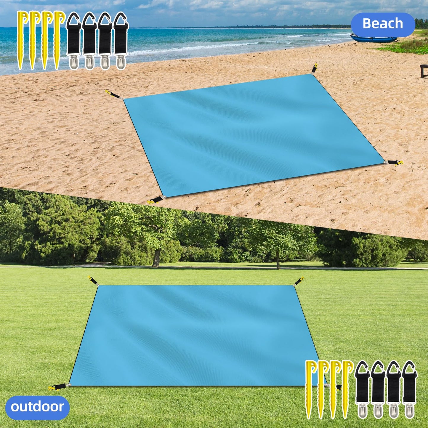 JKGOO 8 Piece 5.7in Beach Outdoor Picnic Holder -with Picnic Mat Clips and Tent Stakes,Beach Blanket Stakes,Tent Accessories,Sand Stakes,Great for Outdoor Camping Essentials (Blanket not Included)