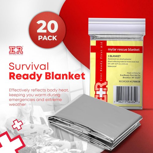 Large Mylar Emergency Rescue Blankets - 54” x 84” Thermal Sheets, 20 Count