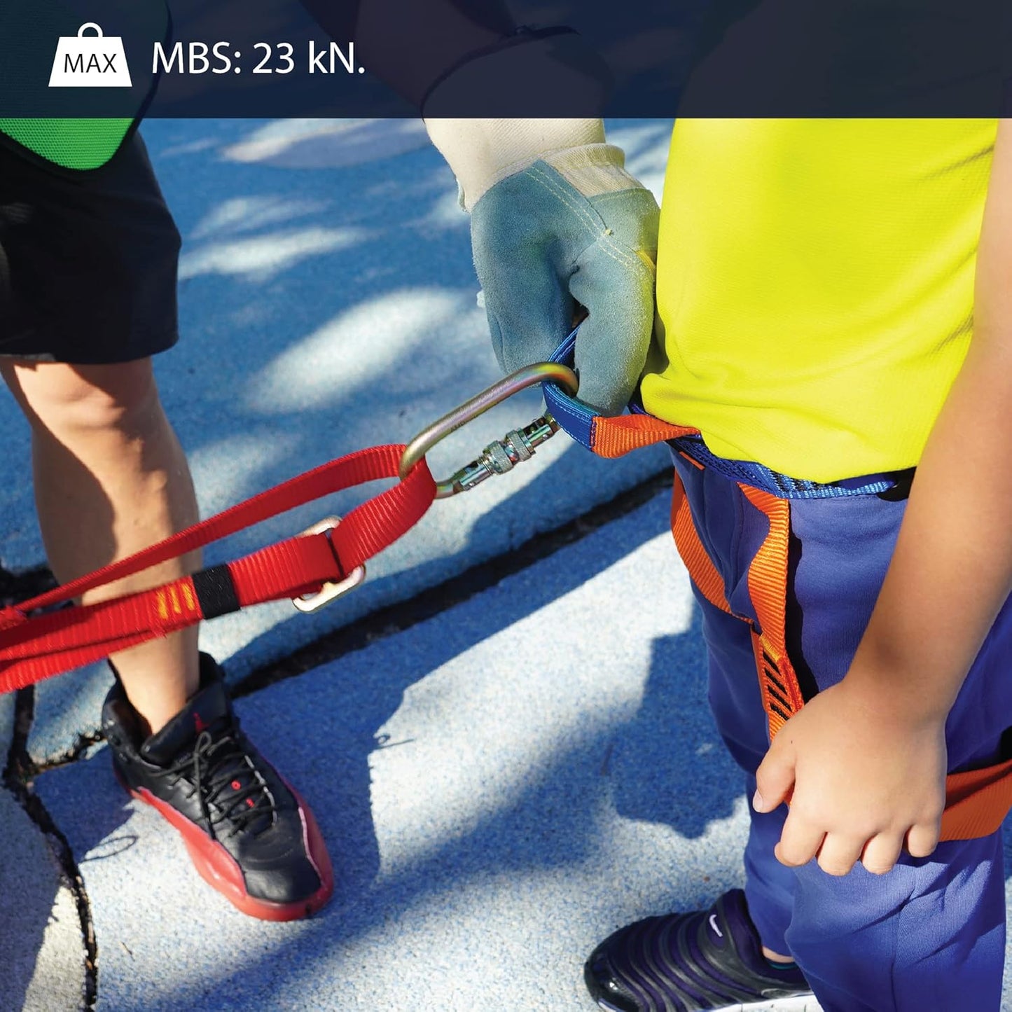 Fusion Adjustable Outdoor Strap Kit for Kids – Padded Belt with Leg Loops for Tree Adventures, Indoor Obstacle Play & Gear Attachment – Blue/Orange