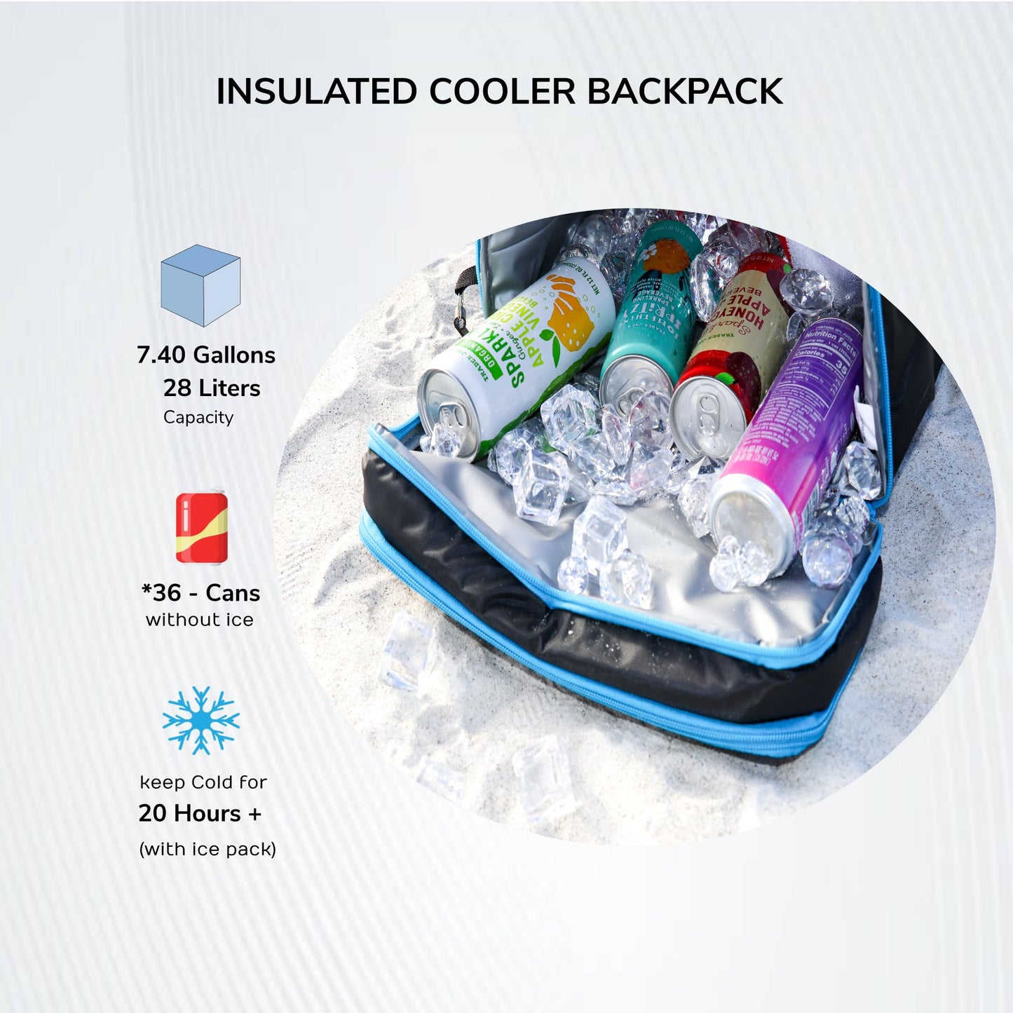 Ankado Insulated Cooler Backpack, 36-Can Capacity, Leakproof & Waterproof, Seamless hot Pressing Inside, Lightweight and Durable Design. Perfect for Beach, Camping, Travel (Grey)