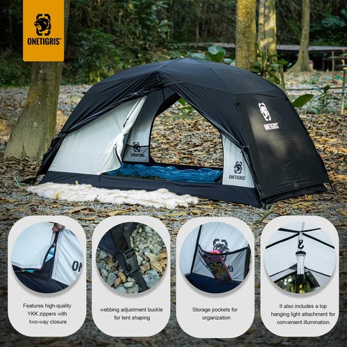OneTigris Stella 4 Season Camping Tent Backpacking 2 Person Waterproof Lightweight Easy Setup Instant 3000mm Waterproof Rating Outdoor Hiking Tent, Black
