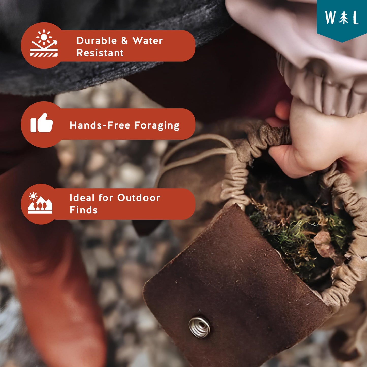 Foraging Bag Outdoor Water-Resistant Waxed Canvas Carrying Bag with Two Sturdy Belt Snaps for Collecting Rocks Plants Shells and More!