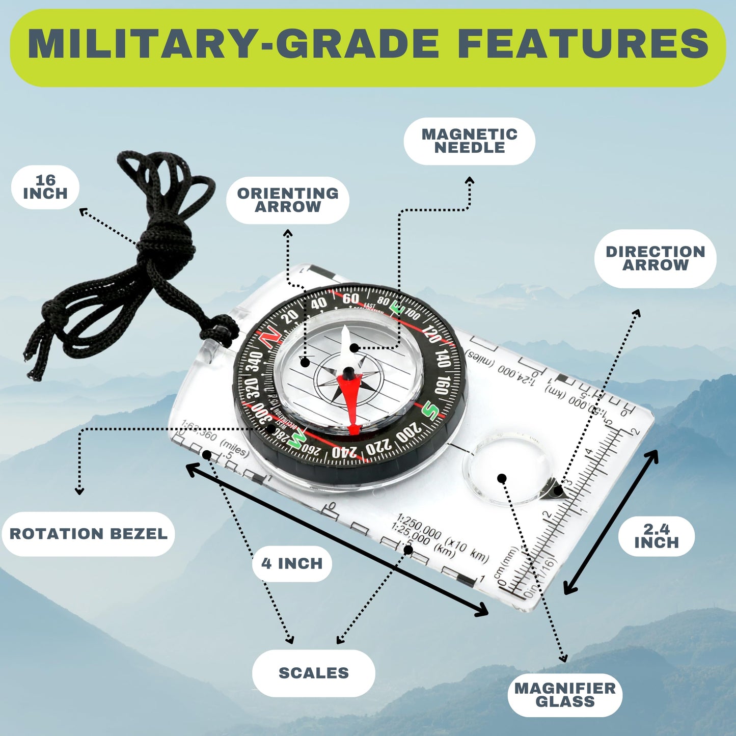 Generic Pack of 2 Orienteering Compass Hiking-Compasses boy Scout Kids- Magnetic Gear Set Navigation map- Brujulas orientacion-Backpacking Camping Hunting Survival. (Transparent), Green
