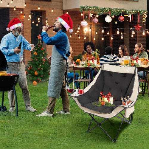 Nice C Padded Camping Chair, Oversized Camping Chairs, Oversized Thick Padded Folding Chairs, Outdoor Sports Chair, Heavy Duty, with Cooler Bag, Cup Holder, Side Pockets (1 Pack)