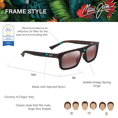 Maui Jim Kenui Rectangle Sunglasses, Shiny Dark Havana W/Trans Yllw/Hcl Bronze Polarized, Medium