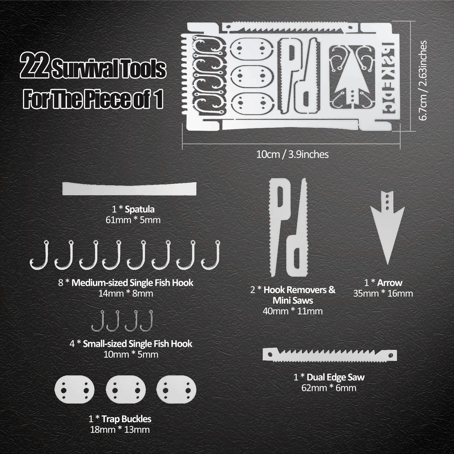 Hukado 9PCS Survival Card Multitool Camping Kit with Fishing Line Gear, Multipurpose Credit Card Wallet Portable Survival Tool with Felt Bag for Outdoor Fishing Hiking Hunting