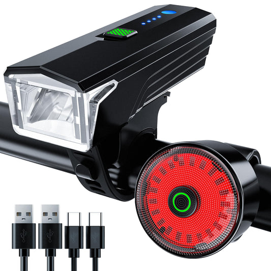 2025 Anti-Glare Front Rear Sensor 3000Lux Bike Lights, 5+6 Kind Warning Modes Bicycle Light and Tail Light Set, Long Time Waterproof Bike Accessories for Night Riding City Streets Mountain, Black