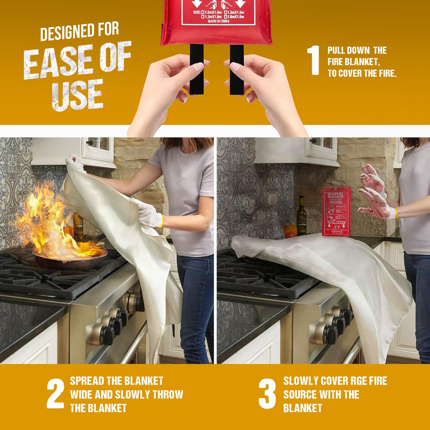 Firstop Fire Blanket, 47”x 47” Fire Extinguisher Blankets for Home & Kitchen, High Heat Resistant Fire Suppression Blankets for Home Safety, Grill, Car, Office, Warehouse, and Camping