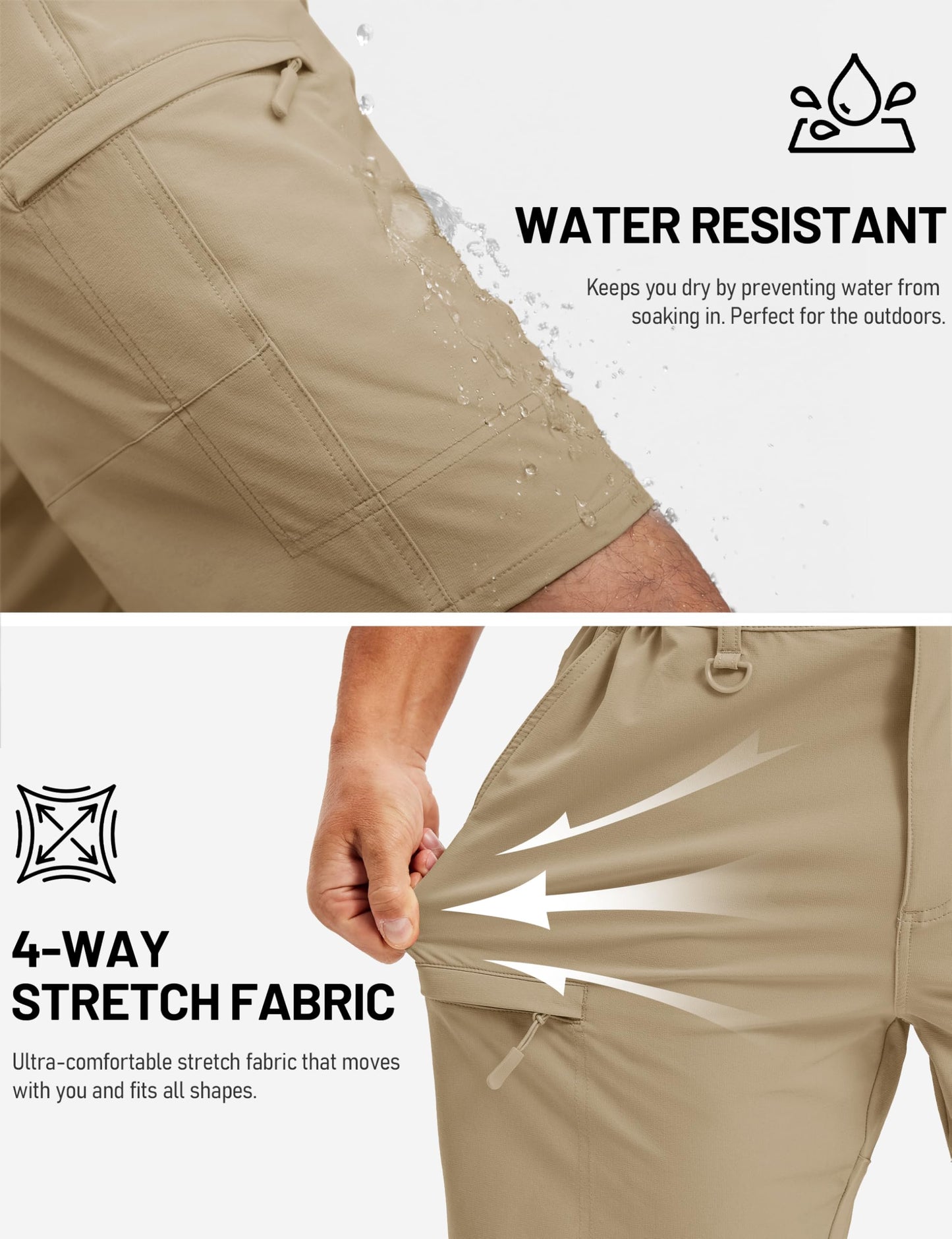 TACVASEN Men's Shorts 10" Lightweight Quick Dry Cargo Shorts with Pockets for Hiking Golf Fishing Workout Travel Khaki 32