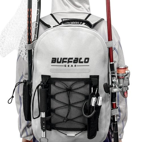 Buffalo Gear Waterproof Fishing Backpack With Rod Holder, 26L Fly Tackle Storage for Fishing