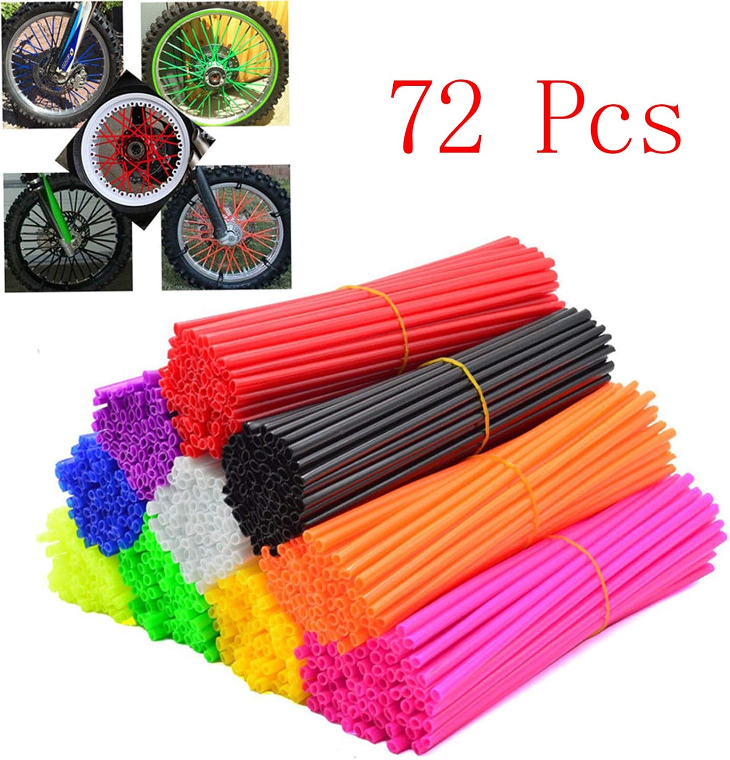 72Pcs Universal Spoke Skins Covers，Wheel Spoke Wraps Skins Pipe Trim Decoration Protector For Motorcycle Dirt Bike Yamaha Honda BMW Suzuki Kawasaki(Pink)