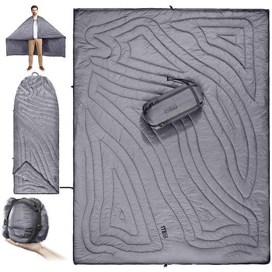 1TG Tactical Camping Blanket, Packable, Lightweight Warm Camp Quilt with Zipper, Multifunctional Outdoor Sleeping Blanket for Backpacking, Travel, Hammock - Gray
