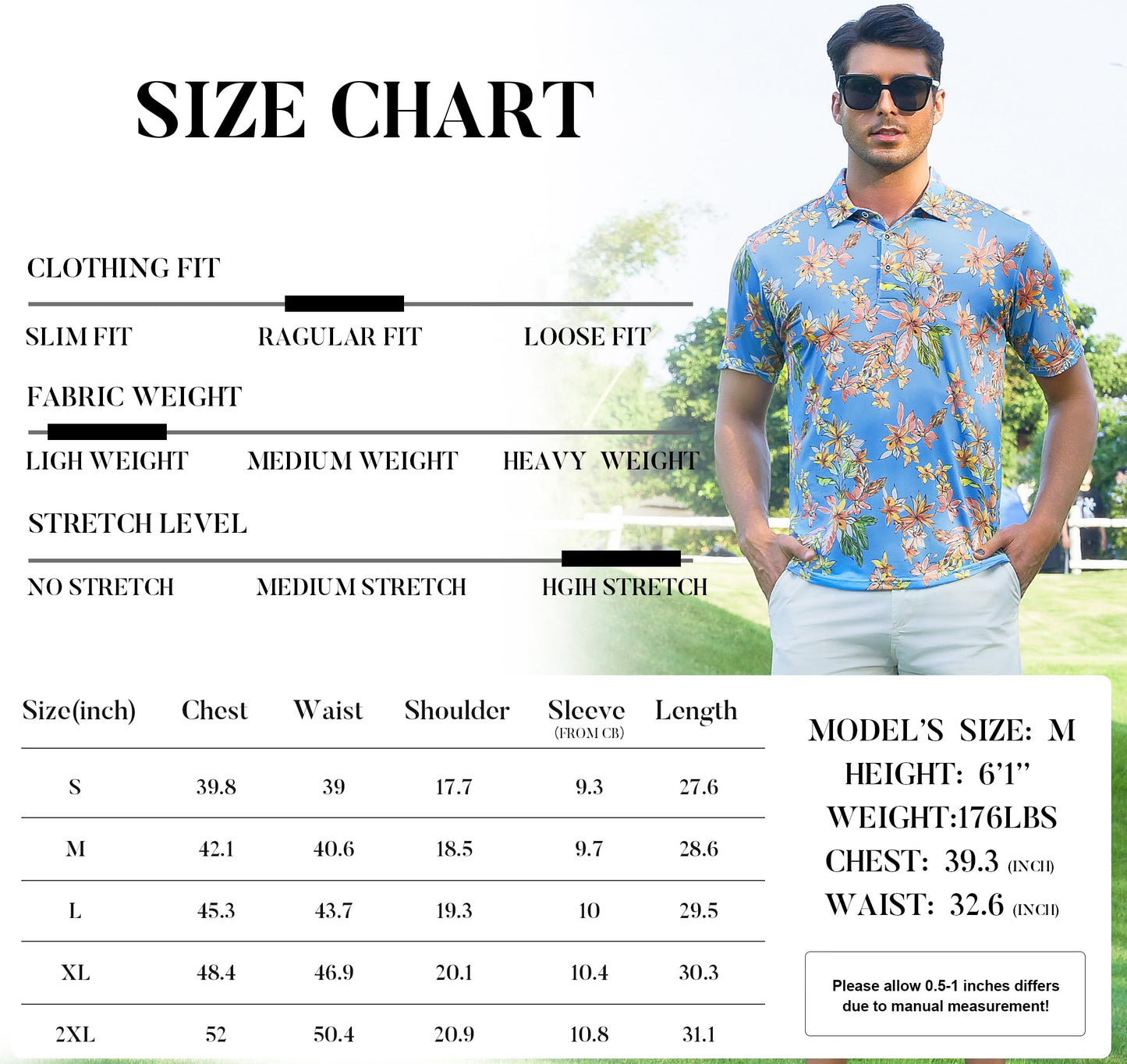 Damipow Mens Golf Shirts Dry Fit Polo Shirts Moisture Wicking Short Sleeve Hawaiian Polo Shirt