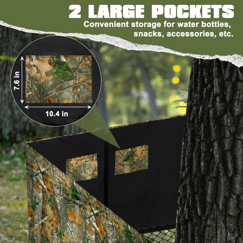 Hunting Tree Stand Blinds, Camouflage Tree Stand Cover, 102''x35''Hunting Realistic Forest Camo Treestand Ground Blinds with Zipper and Two Large Pockets for Deer, Elk, Turkey Hunting