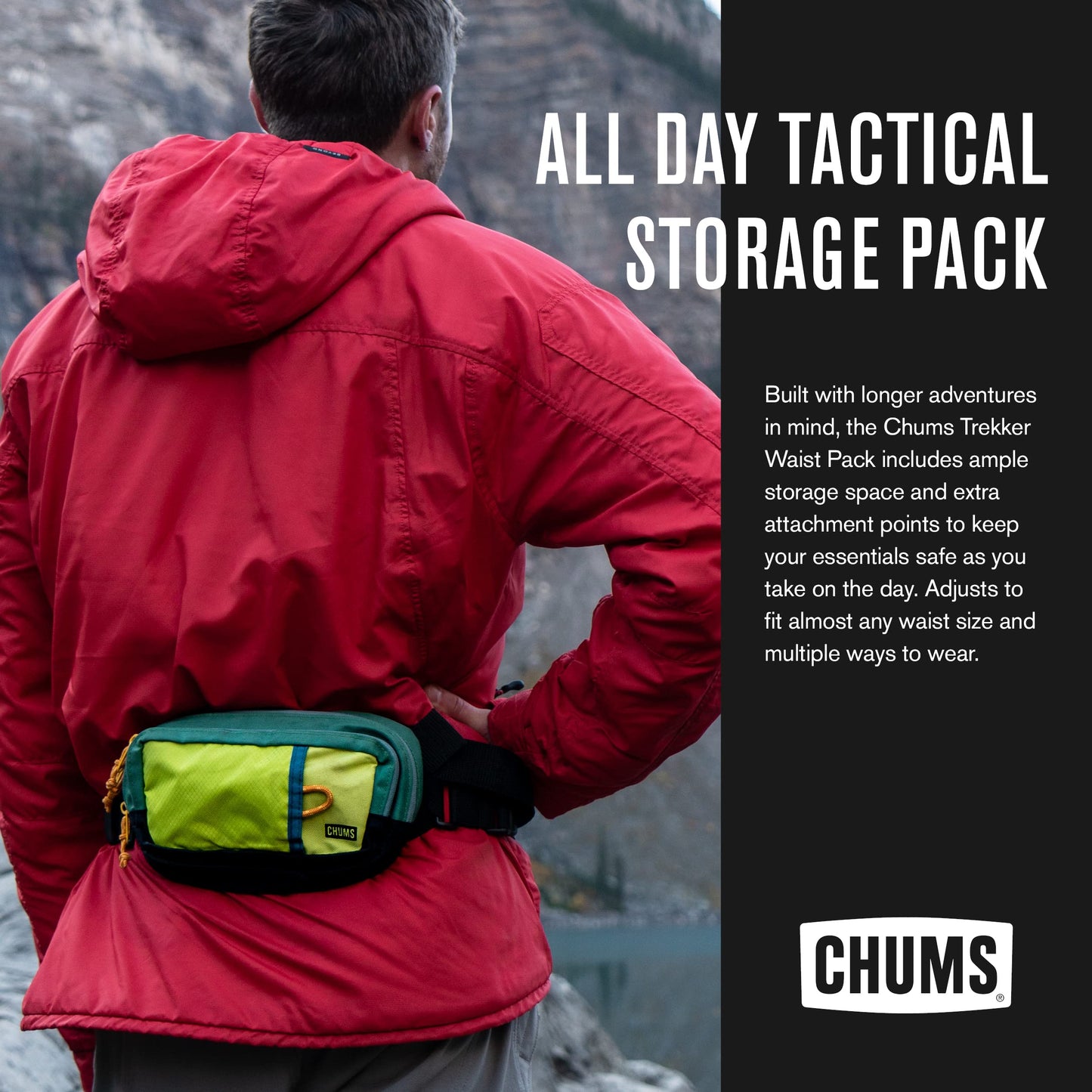 Chums Trekker Waist Pack - Unisex Tactical Fanny Pack & Bum Bag with multiple Storage Pockets for Travel and Hiking - Black