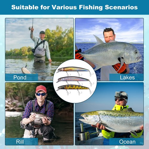 GULULUT Fishing Lures for Freshwater Saltwater, Minnow Jerkbait and Crankbait are Suitable for All Water Layers, Shining and Lifelike Fishing Baits to Improve Fishing Efficiency, Fishing Gift for Men