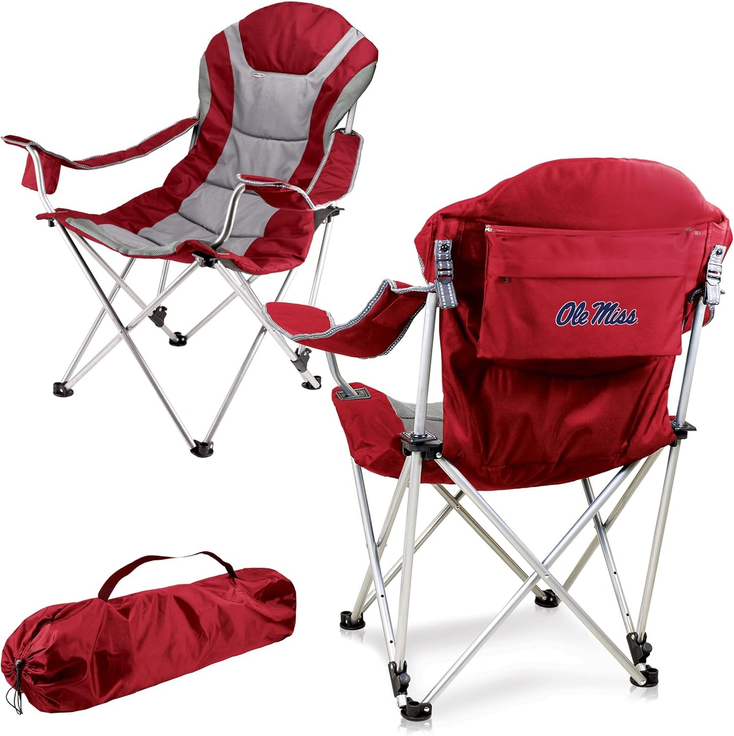 PICNIC TIME NCAA Arkansas Razorbacks Reclining Camp Chair - Beach Chair for Adults - Sports Chair with Carry Bag