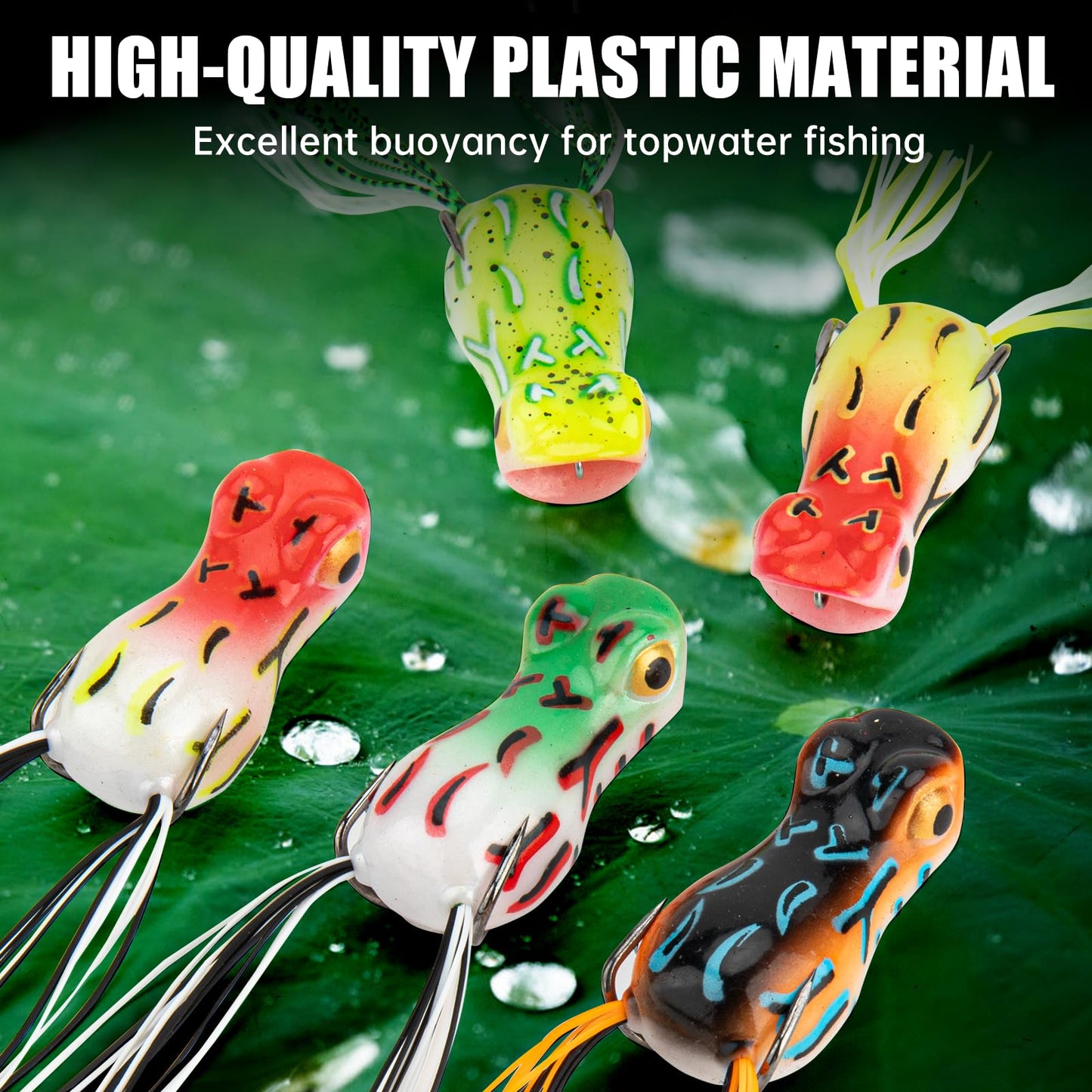Syosisny 5pcs Topwater Frog Lure Set with Weedless Hooks, Soft Fishing Lures with Realistic Design, Perfect for Bass Fishing
