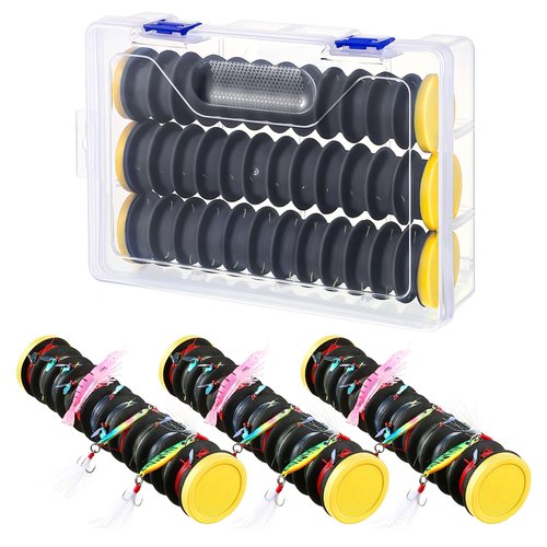 Dreyoo 3 Pcs Fishing Line Storage Organizer, Leader Holder with 12 Slots to Keep Your Lines Tangle Free, Spooler Winder, and Hook Keeper with Rigging Spools(Black)
