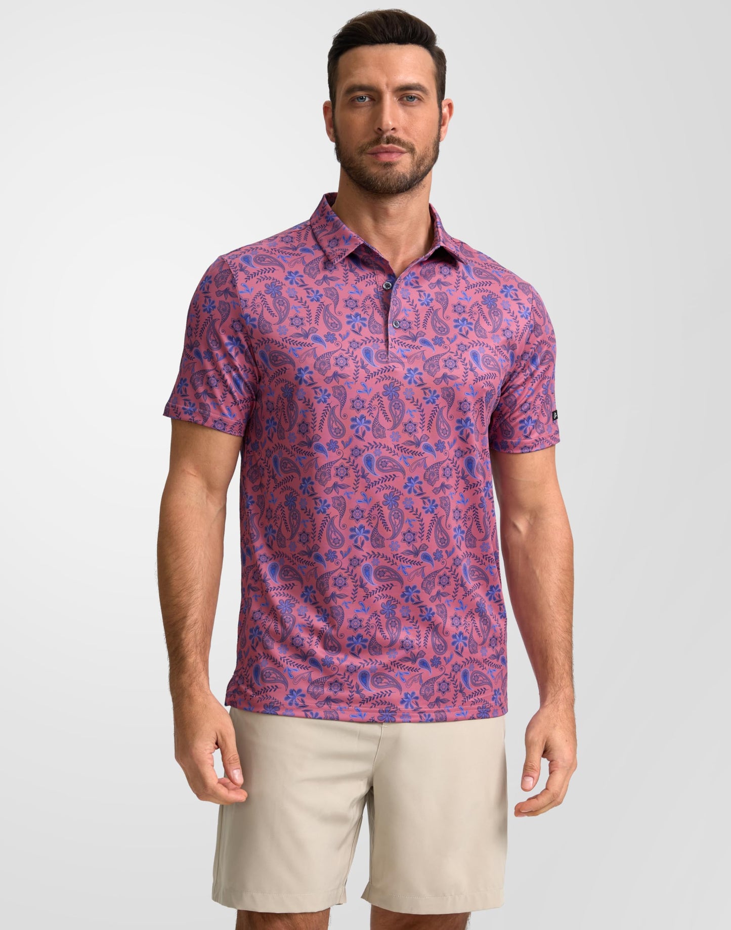 Obla Mens Golf Polo Shirts Short Sleeve Dry Fit Performance Moisture Wicking Casual Print Collared Golf Shirts for Men(Blue Paisley_4XL)
