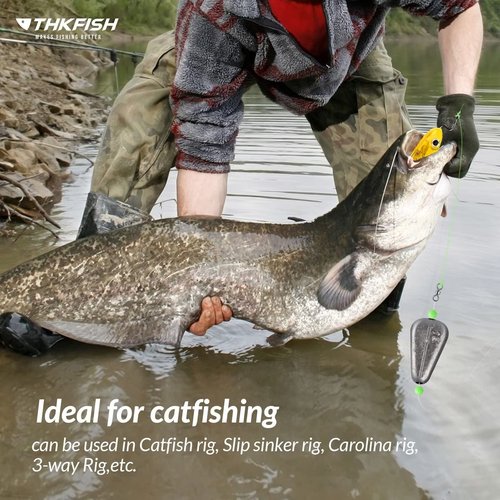 THKFISH Fishing Weights Sinkers No Roll Sinkers Lead Weights No Snag Flat Inline Sinkers for Catfishing Rigs Saltwater Freshwater-60G-10PCS