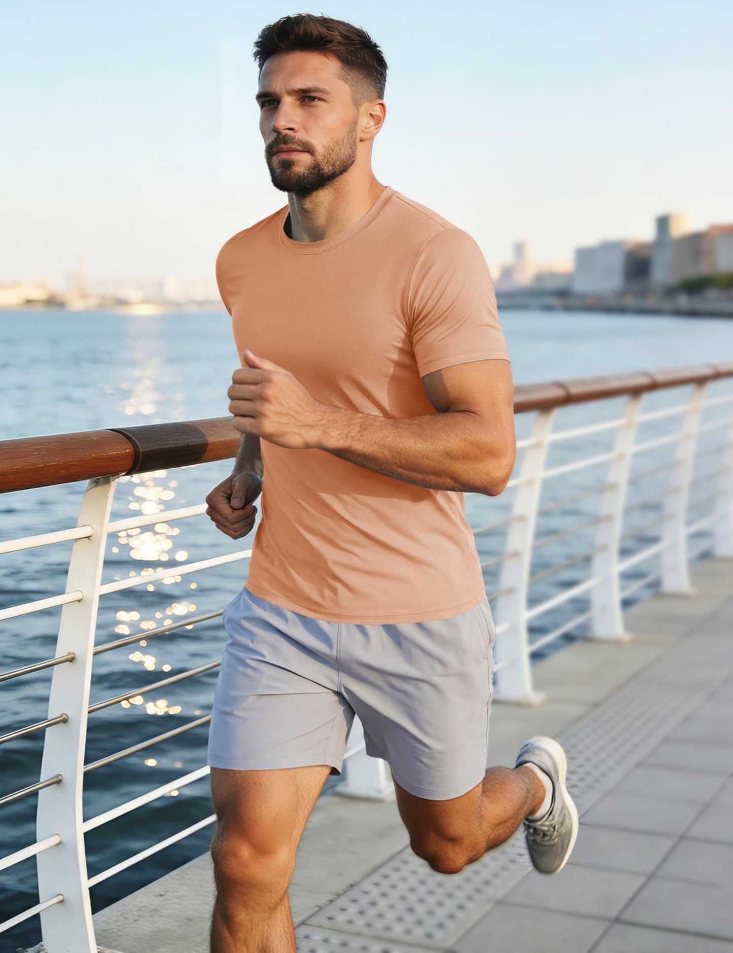 Mens Short Sleeve T Shirts Dry Fit Shirts Summer T Shirts UV Protection UPF 50 Shirts Athletic Active T-Shirt Apricot S