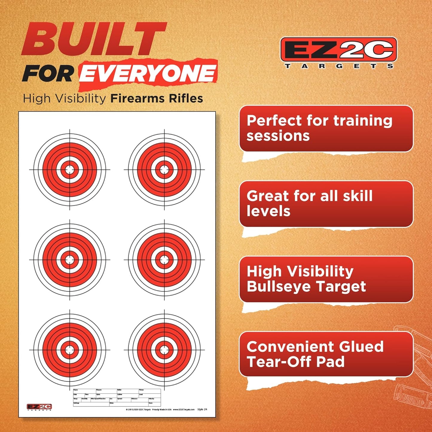 25, 50, 75 Yard Rifle Targets (25 Pack), Long Range Shooting Paper Targets (100 yd), Bullseye Target Style, High Visibility Firearms, Pistol, Airsoft and BB Gun Rifles Target 11" x 17"