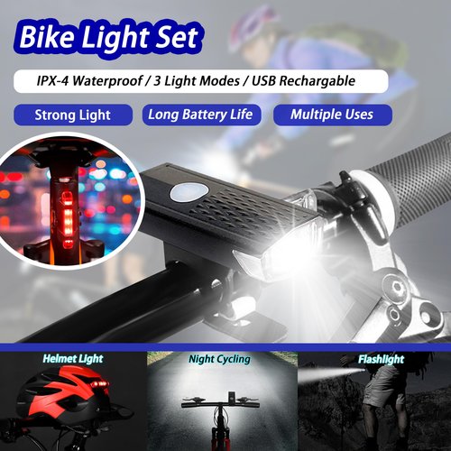USB Rechargeable Bike Lights Set Bike Lights For Night Riding, 3 Light Modes, Ideal for City Commuting, Mountain Biking, and Outdoor Adventures with Front Headlight and Rear Taillight Bike Accessories