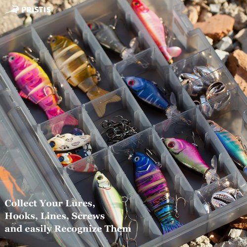 Pristis 4pcs Tackle Trays, 10.1"L 3600 High Strength Plastic Lure Storage, Container with Removable Dividers, Portable Tool Box for Hardware Fitting & Fishing Parts, Adjustable Compartment Organizer