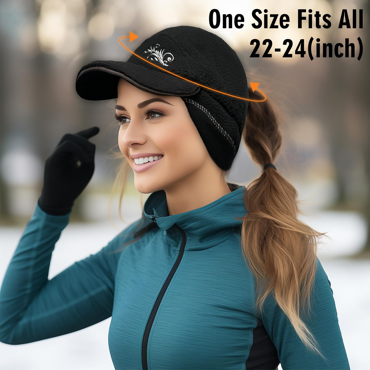 EZPACE Fleece Ponytail Hat for Women with 3M Thinsulate Ear Warmer Running Gear Winter Cold Weather Black