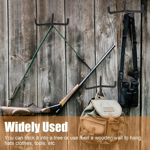 Sadnyy 9 Pcs Tree Stand Bow Hanger 6.3 x 4.9 Inches Screw in Tree Steps with Triple Hunting Bow Hooks for Archery Gear Hangers (Black)