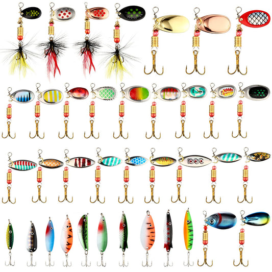 100 Pcs Fishing Lures Spinner Baits Metal Trout Lures Fishing Spinners and Spinnerbaits Metal Baits Kit with 4 Pcs Tackle Box for Salmon Bass Walleye Crappie
