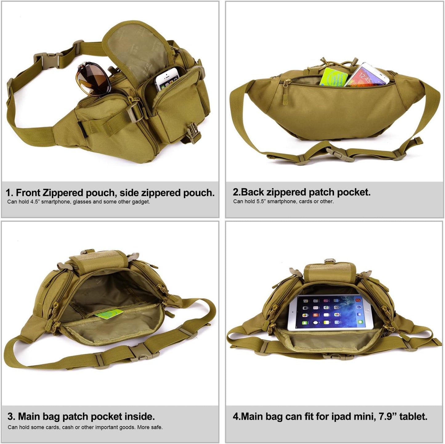 Huntvp Tactical Waist Pack Bag Military Fanny Packs WR Hip Belt Bag Pouch for Hiking Climbing Outdoor Bumbag