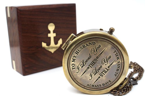 to My Husband Brass Compass Engraved – Son Birthday Gifts, Graduation, Confirmation, Baptism Gifts, Stocking Stuffer, Valentine's Day Gift for Husband